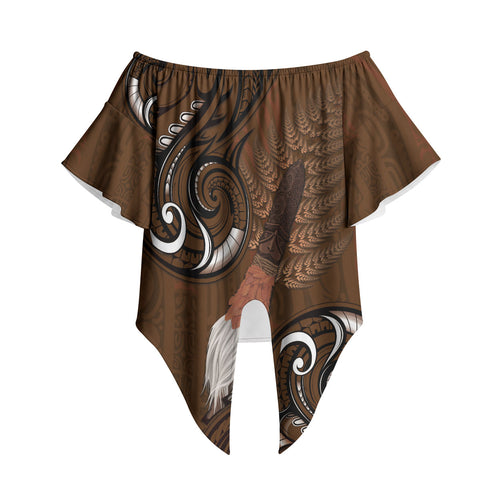 New Zealand Taiaha Off Shoulder Wrap Waist Top Maori Weapon Silver Fern Maori Pattern