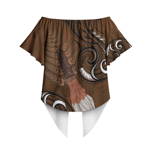 New Zealand Taiaha Off Shoulder Wrap Waist Top Maori Weapon Silver Fern Maori Pattern