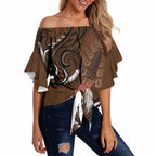 New Zealand Taiaha Off Shoulder Wrap Waist Top Maori Weapon Silver Fern Maori Pattern