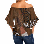 New Zealand Taiaha Off Shoulder Wrap Waist Top Maori Weapon Silver Fern Maori Pattern
