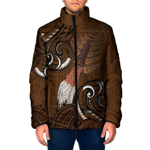 New Zealand Taiaha Padded Jacket Maori Weapon Silver Fern Maori Pattern
