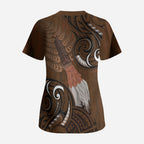 New Zealand Taiaha Scrub Top Maori Weapon Silver Fern Maori Pattern