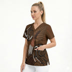 New Zealand Taiaha Scrub Top Maori Weapon Silver Fern Maori Pattern
