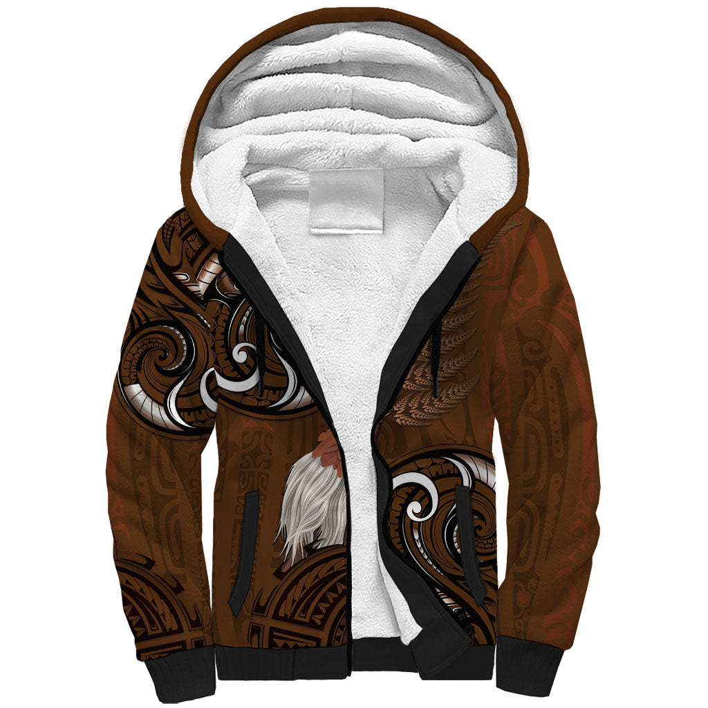 New Zealand Taiaha Sherpa Hoodie Maori Weapon Silver Fern Maori Pattern