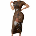 New Zealand Taiaha Short Sleeve Bodycon Dress Maori Weapon Silver Fern Maori Pattern