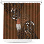 New Zealand Taiaha Shower Curtain Maori Weapon Silver Fern Maori Pattern