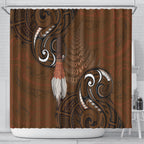 New Zealand Taiaha Shower Curtain Maori Weapon Silver Fern Maori Pattern