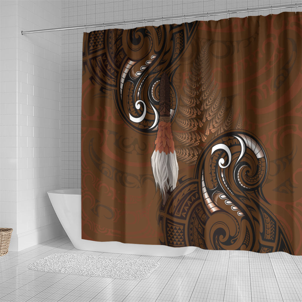 New Zealand Taiaha Shower Curtain Maori Weapon Silver Fern Maori Pattern
