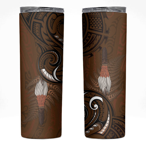 New Zealand Taiaha Skinny Tumbler Maori Weapon Silver Fern Maori Pattern