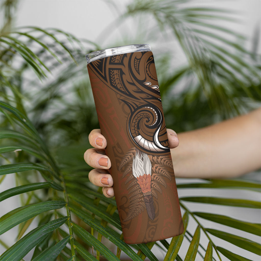 New Zealand Taiaha Skinny Tumbler Maori Weapon Silver Fern Maori Pattern
