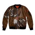 New Zealand Taiaha Sleeve Zip Bomber Jacket Maori Weapon Silver Fern Maori Pattern