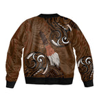 New Zealand Taiaha Sleeve Zip Bomber Jacket Maori Weapon Silver Fern Maori Pattern