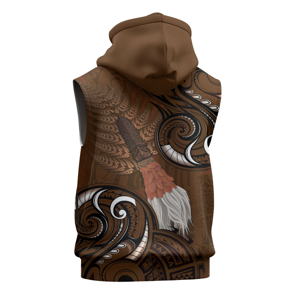 New Zealand Taiaha Sleeveless Hoodie Maori Weapon Silver Fern Maori Pattern