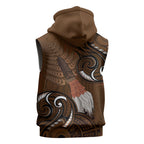 New Zealand Taiaha Sleeveless Hoodie Maori Weapon Silver Fern Maori Pattern