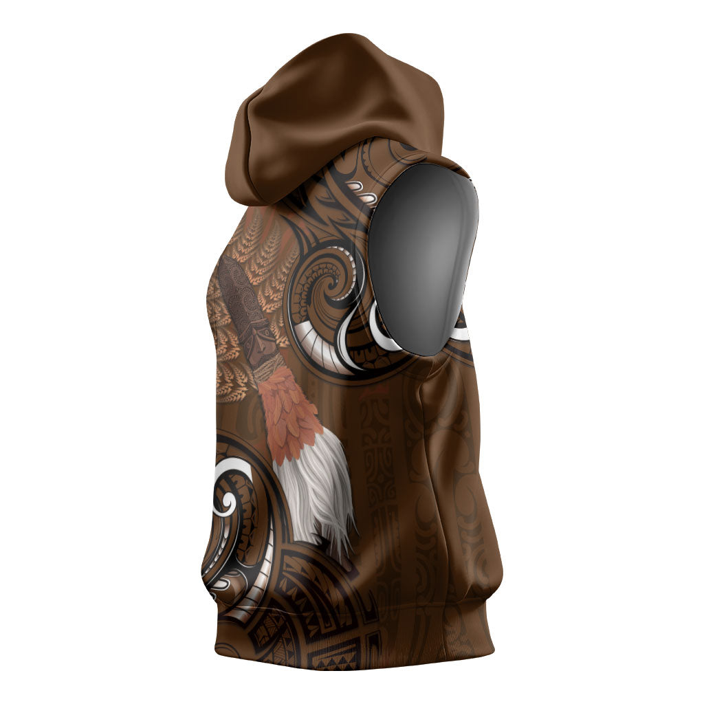New Zealand Taiaha Sleeveless Hoodie Maori Weapon Silver Fern Maori Pattern