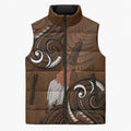 New Zealand Taiaha Sleeveless Puffer Jacket Maori Weapon Silver Fern Maori Pattern