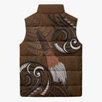 New Zealand Taiaha Sleeveless Puffer Jacket Maori Weapon Silver Fern Maori Pattern