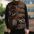 New Zealand Taiaha Sleeveless Puffer Jacket Maori Weapon Silver Fern Maori Pattern