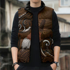 New Zealand Taiaha Sleeveless Puffer Jacket Maori Weapon Silver Fern Maori Pattern