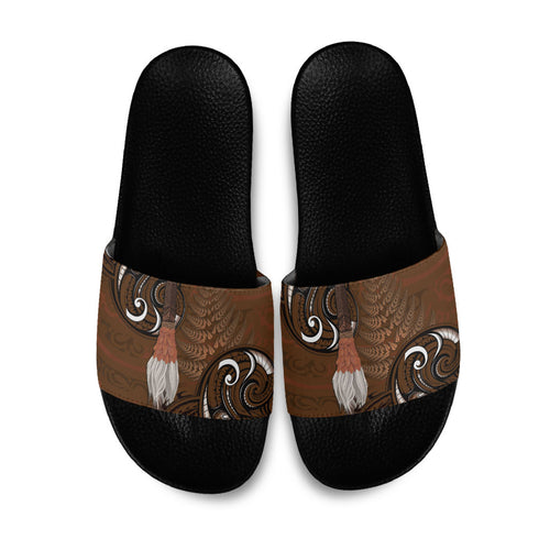 New Zealand Taiaha Slide Sandals Maori Weapon Silver Fern Maori Pattern