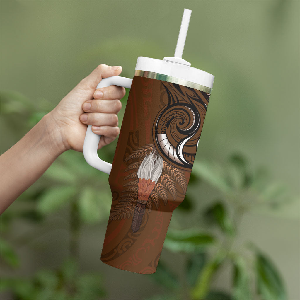 New Zealand Taiaha Tumbler With Handle Maori Weapon Silver Fern Maori Pattern