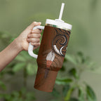 New Zealand Taiaha Tumbler With Handle Maori Weapon Silver Fern Maori Pattern