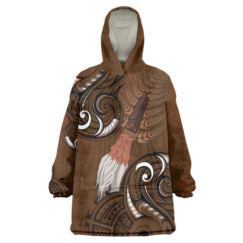 New Zealand Taiaha Wearable Blanket Hoodie Maori Weapon Silver Fern Maori Pattern