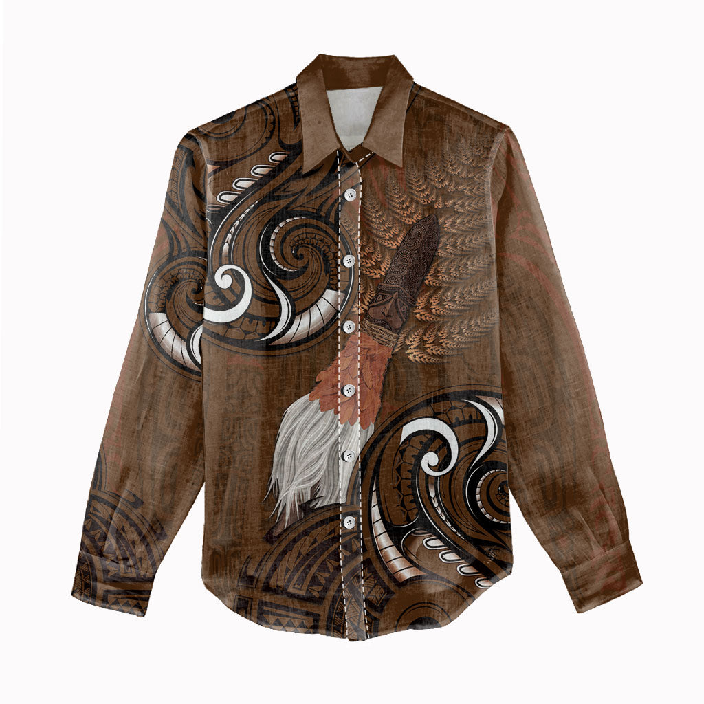 New Zealand Taiaha Women Casual Shirt Maori Weapon Silver Fern Maori Pattern