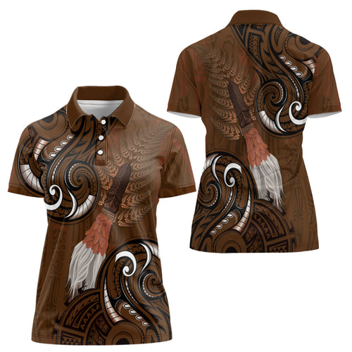 New Zealand Taiaha Women Polo Shirt Maori Weapon Silver Fern Maori Pattern