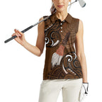 New Zealand Taiaha Women Sleeveless Polo Shirt Maori Weapon Silver Fern Maori Pattern