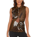 New Zealand Taiaha Women Sleeveless Polo Shirt Maori Weapon Silver Fern Maori Pattern