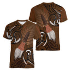 New Zealand Taiaha Women V-Neck T-Shirt Maori Weapon Silver Fern Maori Pattern
