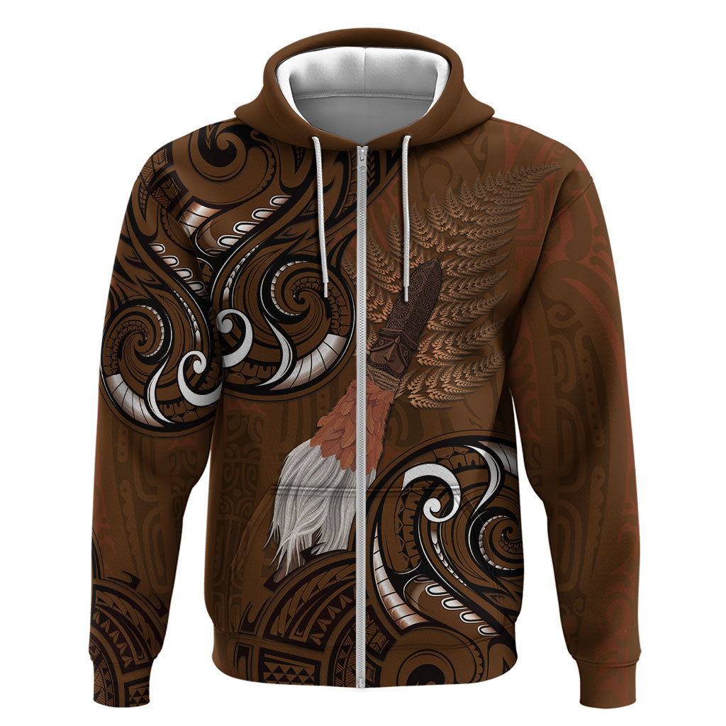 New Zealand Taiaha Zip Hoodie Maori Weapon Silver Fern Maori Pattern