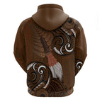 New Zealand Taiaha Zip Hoodie Maori Weapon Silver Fern Maori Pattern