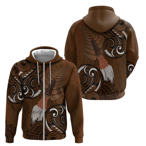 New Zealand Taiaha Zip Hoodie Maori Weapon Silver Fern Maori Pattern