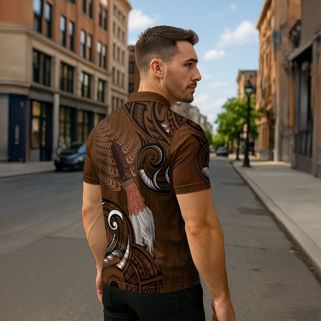 New Zealand Taiaha Zipper Polo Shirt Maori Weapon Silver Fern Maori Pattern