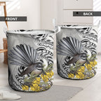 New Zealand Fantail Bird Laundry Basket Maori Piwakawaka Kowhai Maori Pattern