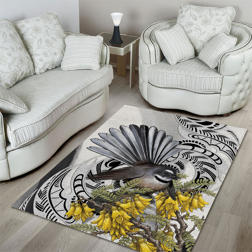New Zealand Fantail Bird Area Rug Maori Piwakawaka Kowhai Maori Pattern