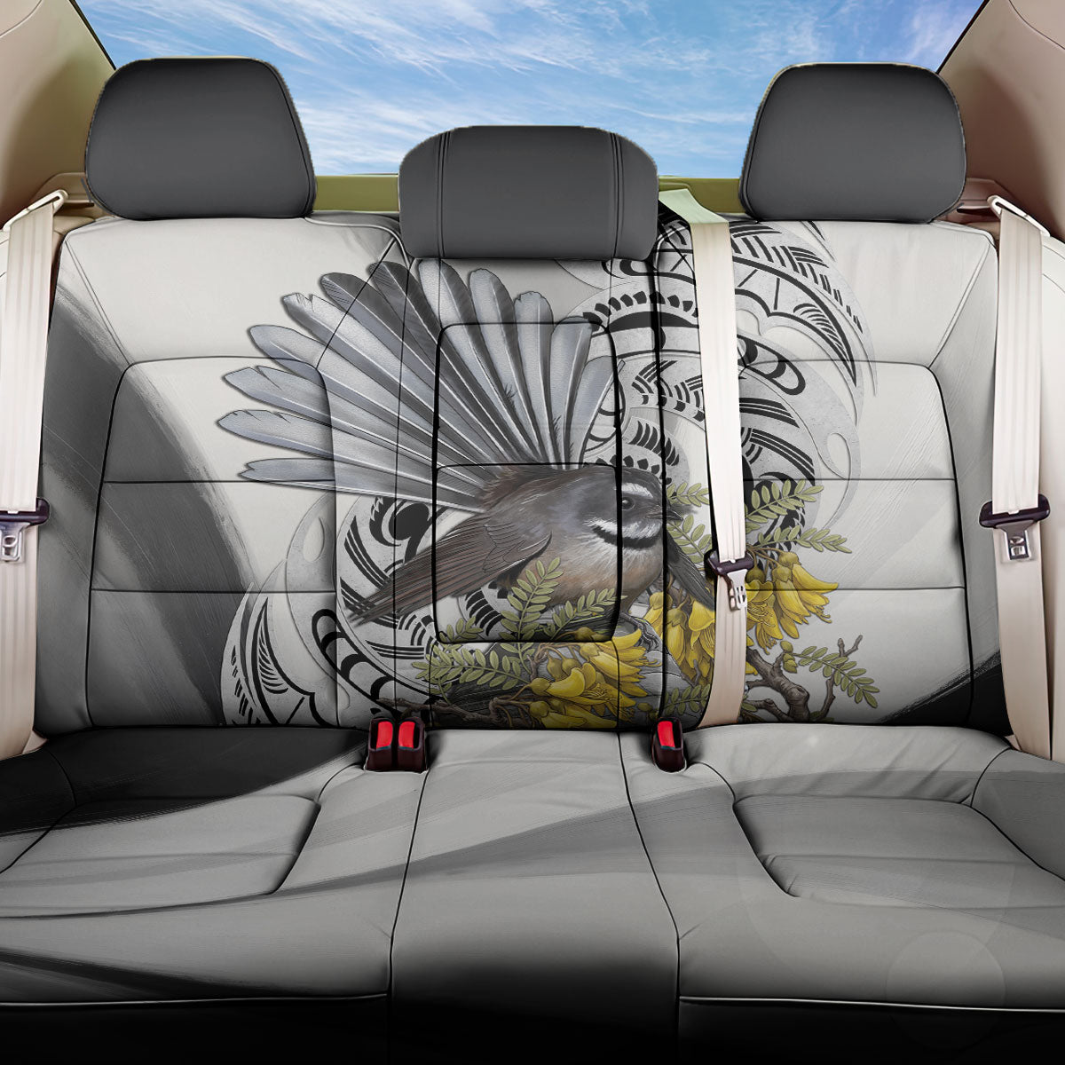 New Zealand Fantail Bird Back Car Seat Cover Maori Piwakawaka Kowhai Maori Pattern