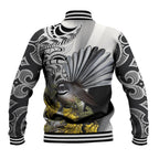 New Zealand Fantail Bird Baseball Jacket Maori Piwakawaka Kowhai Maori Pattern