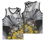 New Zealand Fantail Bird Basketball Jersey Maori Piwakawaka Kowhai Maori Pattern