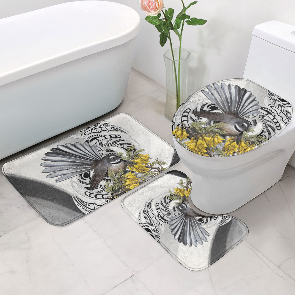 New Zealand Fantail Bird Bathroom Set Maori Piwakawaka Kowhai Maori Pattern