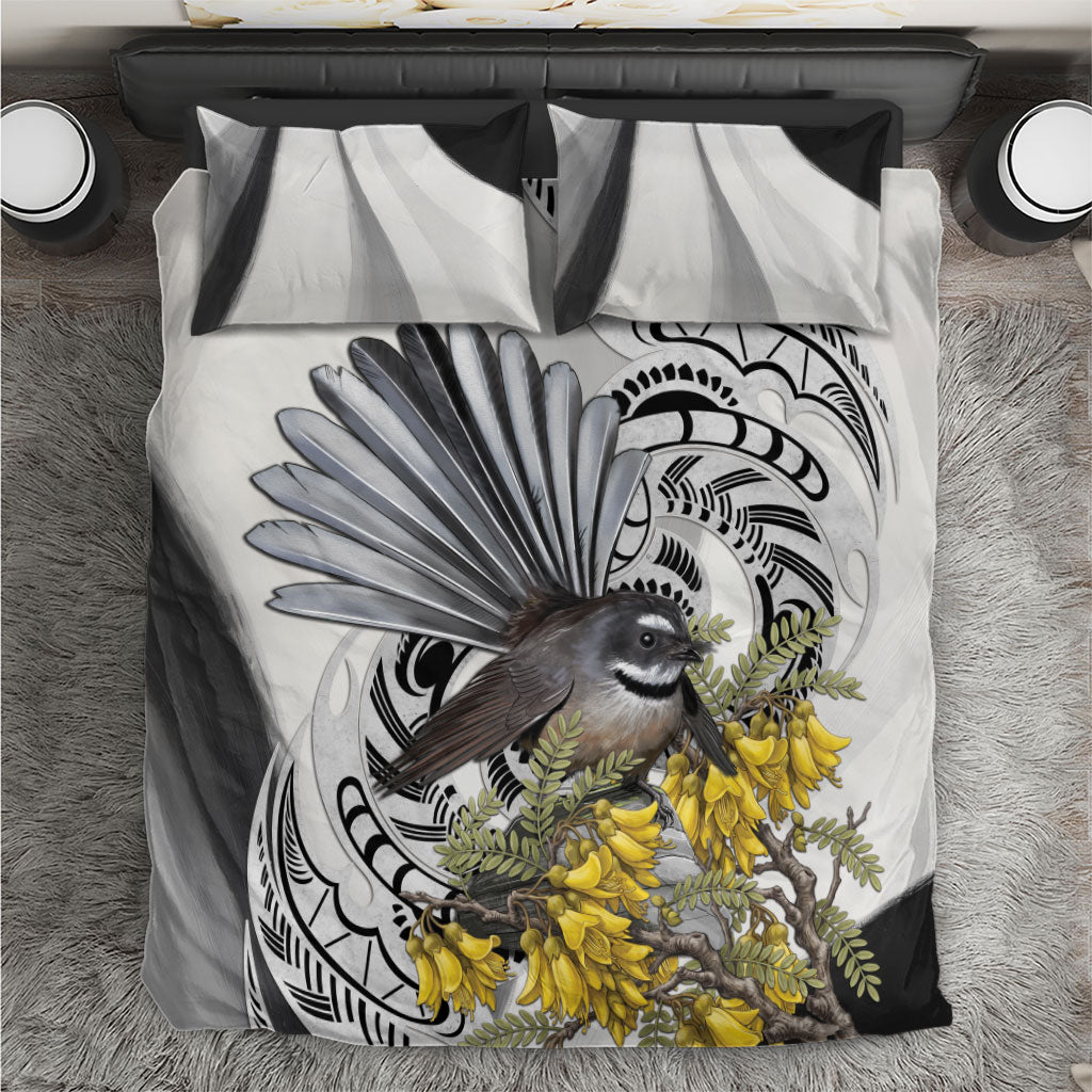 New Zealand Fantail Bird Bedding Set Maori Piwakawaka Kowhai Maori Pattern