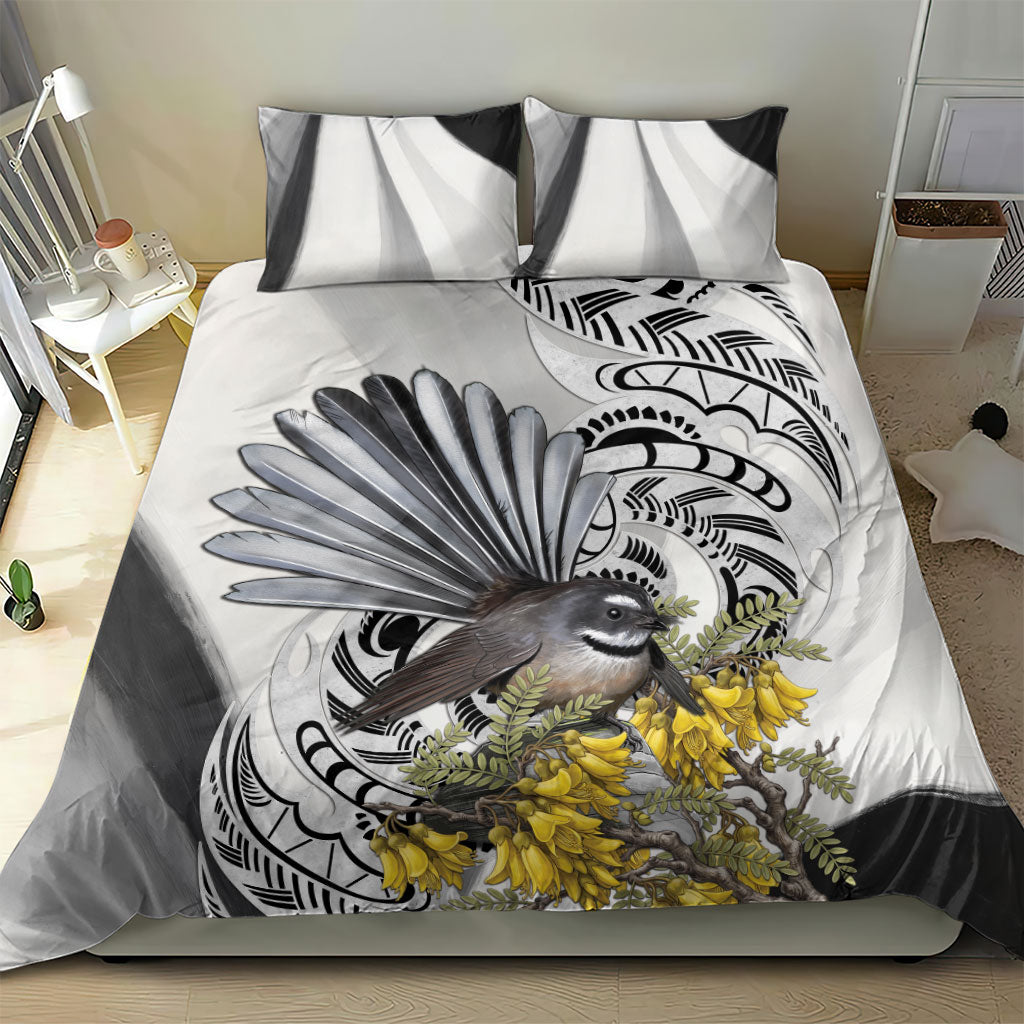 New Zealand Fantail Bird Bedding Set Maori Piwakawaka Kowhai Maori Pattern