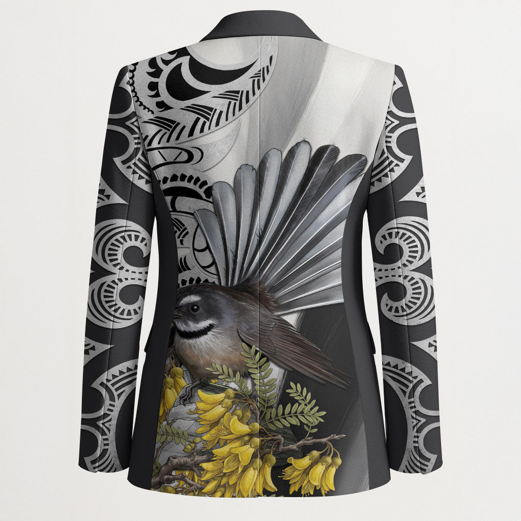 New Zealand Fantail Bird Blazer Maori Piwakawaka Kowhai Maori Pattern