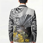 New Zealand Fantail Bird Blazer Maori Piwakawaka Kowhai Maori Pattern
