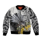 New Zealand Fantail Bird Bomber Jacket Maori Piwakawaka Kowhai Maori Pattern