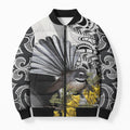 New Zealand Fantail Bird Bomber Puffer Jacket Maori Piwakawaka Kowhai Maori Pattern