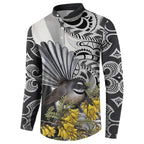 New Zealand Fantail Bird Button Sweatshirt Maori Piwakawaka Kowhai Maori Pattern