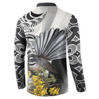 New Zealand Fantail Bird Button Sweatshirt Maori Piwakawaka Kowhai Maori Pattern